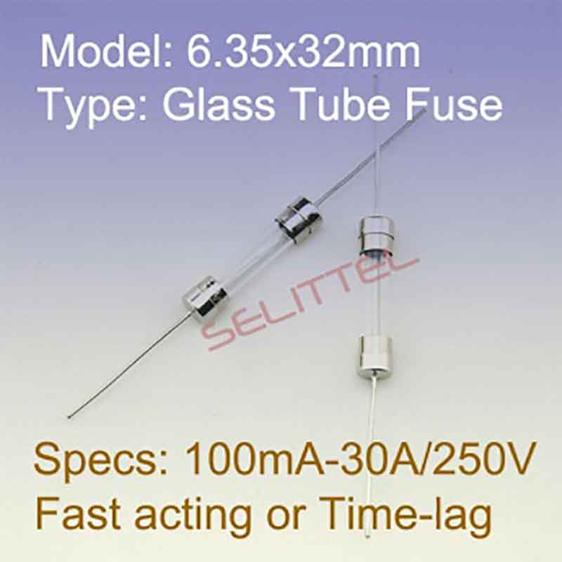 6.35x32-glass-lead 6.35x32mm引线式双帽玻璃管保险丝